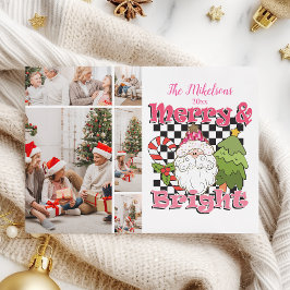  5 Photo Checkered Merry & Bright Christmas Julkort