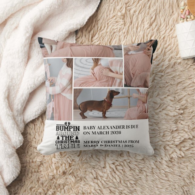 5 Photo Christmas Tree Pregnancy Announcement Kudde (Filt)