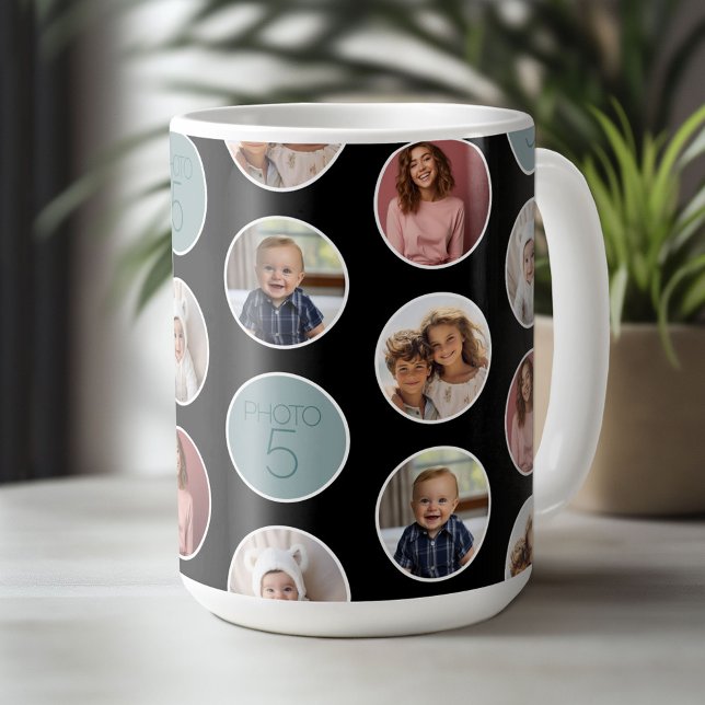 5 Photo Circle Gräns Collage - Black White Kaffemugg (Custom Photo Collage Mug)