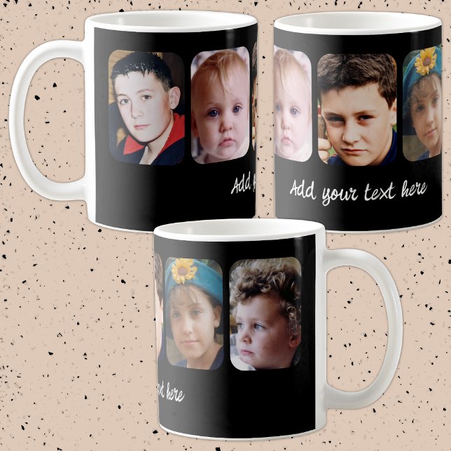 5 photo collage add text black kaffemugg (Skapare uppladdad)