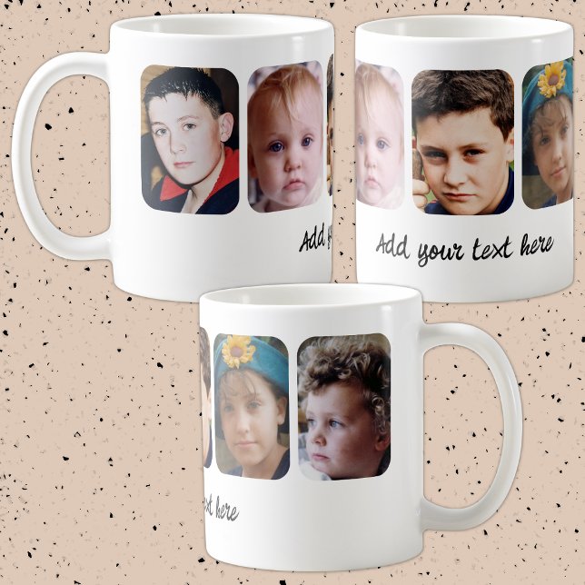 5 photo collage add text white kaffemugg (Skapare uppladdad)