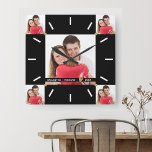5 Photo Collage Bröllop-årsdagen Black White Fyrkantig Klocka<br><div class="desc">Unik jubileumskur som kan anpassas med ett par foto,  namn och ett etablerat år. Den unika bröllop-klockan med många fotokollage ger en underbar gåva till bröllop,  årsdagar och ny uppvärmning av hemmet.</div>