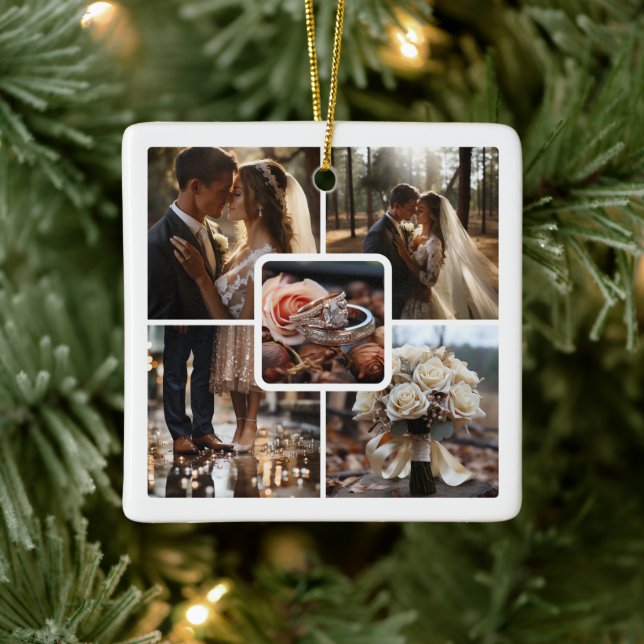 5 Photo Collage Bröllop Julgransprydnad Keramik (Träd)
