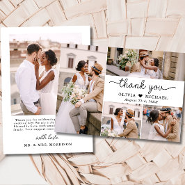 5 Photo Collage Elegant Script Bröllop Tack Kort
