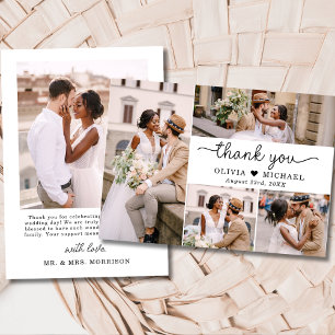 5 Photo Collage Elegant Script Bröllop Tack Kort