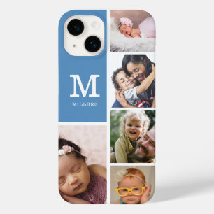 5 Photo Collage Family Monogram Namn Slate Blue