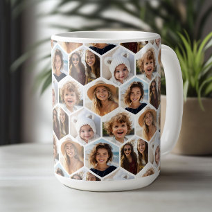 5 Photo Collage Honeycomb Hexagon Mönster - vit Kaffemugg