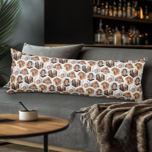 5 Photo Collage Honeycomb Hexagon Mönster - vit Kroppskudde (Body Pillow with Photo Collage)