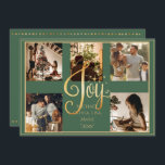 5 Photo Collage Joy Guld Julafton jul Helgdag Julkort<br><div class="desc">"Joy" i vackert faux guld-skript. Bakgrund till grönten säsong. Lägg till din favoritfamilj bilder för att anpassa dig. Byt namn och år,  ditt namn och vilket vackert helgdag kort. Elegant. Så enkel,  men ändå chic.</div>