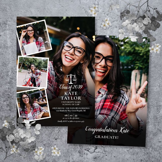 5 Photo Collage Law School Studentfest Inbjudningar (5 Photo Collage Law School Graduation Party Invitation)