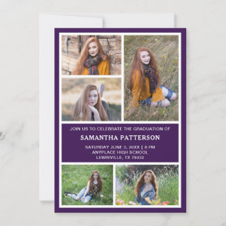 5 Photo Collage Lila & White Studenten Inbjudningar