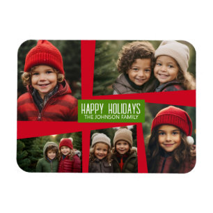 5 Photo Collage Retro Glad helg Red Grönt Magnet