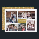5 Photo Collage Retro Joy and Peace - Guld Julkort<br><div class="desc">Använda fem bilder för att göra ett unikt och trendig God jul memento. Om du vill flytta något runt klickar du på knappen Anpassa för att göra ändringar.</div>