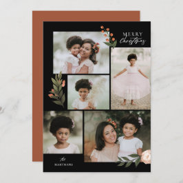 5 Photo Collage Terracotta Boho Blommigt jul Julkort