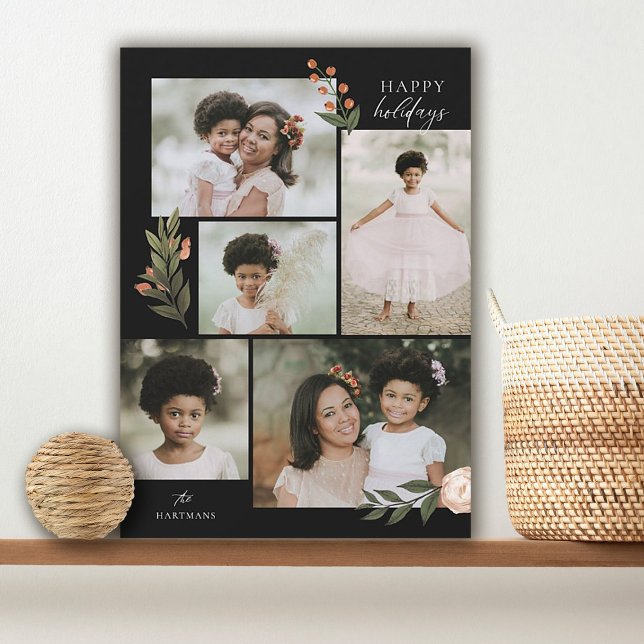 5 Photo Collage Terracotta Boho Blommigt Julkort (Skapare uppladdad)