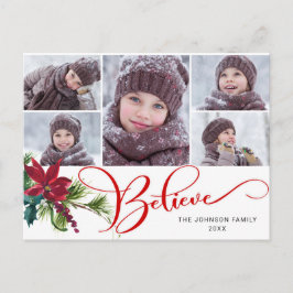 5 Photo Elegant Poinsettia jul BELIEVE Helg Vykort