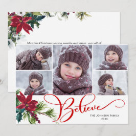 5 Photo Elegant Poinsettia jul BELIEVE Julkort