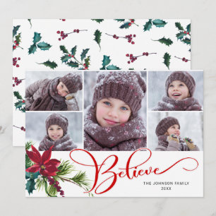 5 Photo Elegant Poinsettia jul BELIEVE Julkort