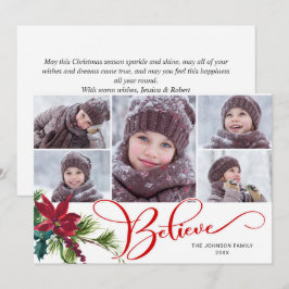 5 Photo Elegant Poinsettia jul BELIEVE Julkort