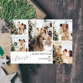 5 Photo Elegant Script Modern Happy New Year Julkort