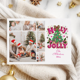  5 Photo Glitter Leopard Bow Holly Jolly Julkort