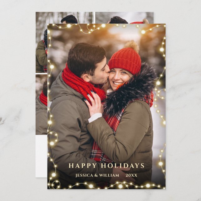 5 PHOTO God jul Guld Gnistra Hälsning Julkort (Fram/baksida)