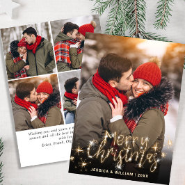 5 PHOTO God jul Guld Gnistra Hälsning Julkort