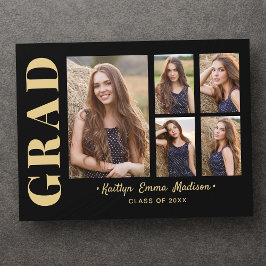 5 Photo Grad Collage Modern Script Black och Guld Vykort