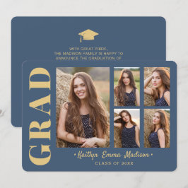 5 Photo Grad Collage Modern Script Blue och Guld Meddelande