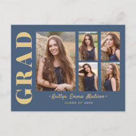 5 Photo Grad Collage Modern Script Blue och Guld Vykort