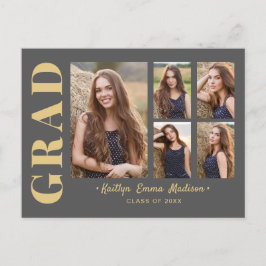 5 Photo Grad Collage Modern Script Grått och Guld Vykort