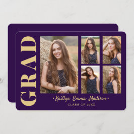5 Photo Grad Collage Modern Script Lila och Guld Meddelande