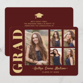 5 Photo Grad Collage Modern Script Red och Guld Meddelande