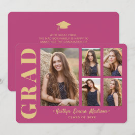 5 Photo Grad Collage Modern Script Rosa och Guld Meddelande