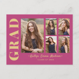 5 Photo Grad Collage Modern Script Rosa och Guld Vykort