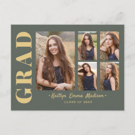 5 Photo Grad Collage Modern Script Sage och Guld Vykort