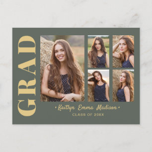 5 Photo Grad Collage Modern Script Sage och Guld Vykort