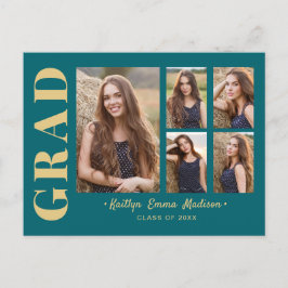 5 Photo Grad Collage Modern Script Teal och Guld Vykort