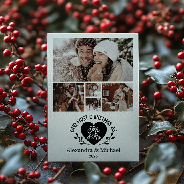 5 Photo Heart Första jul som Mr & Mrs Julkort (Skapare uppladdad)