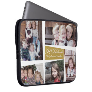 5 Photo Helgdag Collage Retro Joy and Peace - Guld Laptop Fodral