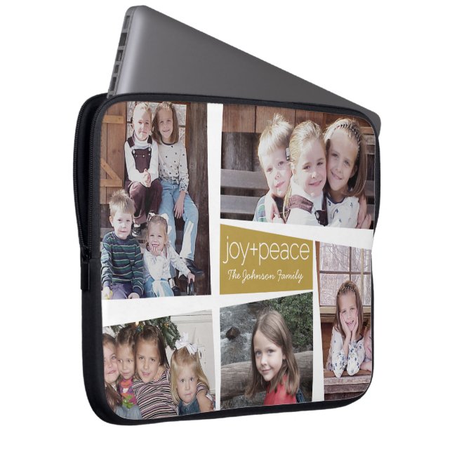 5 Photo Helgdag Collage Retro Joy and Peace - Guld Laptop Fodral (Framsidan Höger)