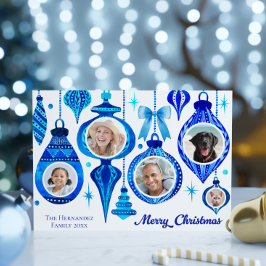5 Photo jul Baubles Blue Watercolor Family Julkort