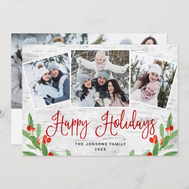 5 PHOTO-jul Rustic Birch Bark Hälsning Julkort (Fram/baksida)