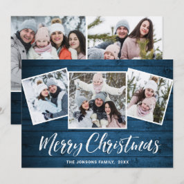 5 PHOTO-jul Rustic Blue Wood Hälsning Julkort