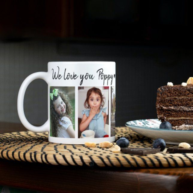 5 Photo Kärlek You Poppy Lycklig Fars dag 2023 Kaffemugg (5 Photo Collage We Love You Poppy Coffee Mug)