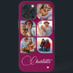 5 Photo Modern Trendig Enkel Personlig Namn<br><div class="desc">5 Photo Modern Trendig Simple Heart Personlig Namn iPhone Telefonväskor innehåller fem av dina favoritfoton med personlig namn i ett elegant, vitt calligrafskript som accentueras med ett kärlek-hjärta. Anpassa genom att redigera texten i textrutan. Perfekt för födelsedag, jul, Mors dag, babyduschar, möhippor, mamma, syster, kusiner, bästa vänner med mera. PHOTO...</div>