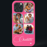 5 Photo Modern Trendig Enkel Personlig Namn<br><div class="desc">5 Photo Modern Trendig Simple Heart Personlig Namn iPhone Telefonväskor innehåller fem av dina favoritfoton med personlig namn i ett elegant, vitt calligrafskript som accentueras med ett kärlek-hjärta. Anpassa genom att redigera texten i textrutan. Perfekt för födelsedag, jul, Mors dag, babyduschar, möhippor, mamma, syster, kusiner, bästa vänner med mera. PHOTO...</div>