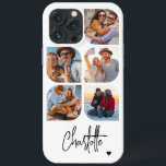 5 Photo Modern Trendig Enkel Personlig Namn<br><div class="desc">5 Photo Modern Trendig Simple Heart Personlig Namn iPhone Telefonväskor innehåller fem av dina favoritfoton med personlig namn i elegantens svarta calligrafskript som accentueras med ett kärlek-hjärta. Anpassa genom att redigera texten i textrutan. Perfekt för födelsedag, jul, Mors dag, babyduschar, möhippor, mamma, syster, kusiner, bästa vänner med mera. PHOTO TIP:...</div>