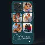5 Photo Modern Trendig Enkel Personlig Namn<br><div class="desc">5 Photo Modern Trendig Simple Heart Personlig Namn iPhone Telefonväskor innehåller fem av dina favoritfoton med personlig namn i ett elegant, vitt calligrafskript som accentueras med ett kärlek-hjärta. Anpassa genom att redigera texten i textrutan. Perfekt för födelsedag, jul, Mors dag, babyduschar, möhippor, mamma, syster, kusiner, bästa vänner med mera. PHOTO...</div>