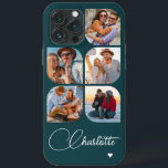 5 Photo Modern Trendig Enkel Personlig Namn<br><div class="desc">5 Photo Modern Trendig Simple Heart Personlig Namn iPhone Telefonväskor innehåller fem av dina favoritfoton med personlig namn i ett elegant, vitt calligrafskript som accentueras med ett kärlek-hjärta. Anpassa genom att redigera texten i textrutan. Perfekt för födelsedag, jul, Mors dag, babyduschar, möhippor, mamma, syster, kusiner, bästa vänner med mera. PHOTO...</div>